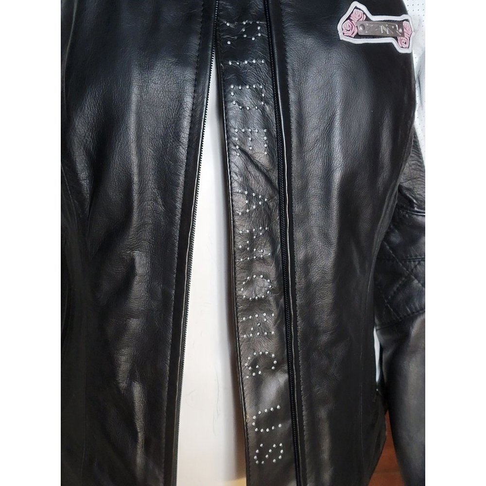 Z1R Nectar Womens LG Black White Leather Motorcycle Jacket Removable Pads Liner - Picture 10 of 14
